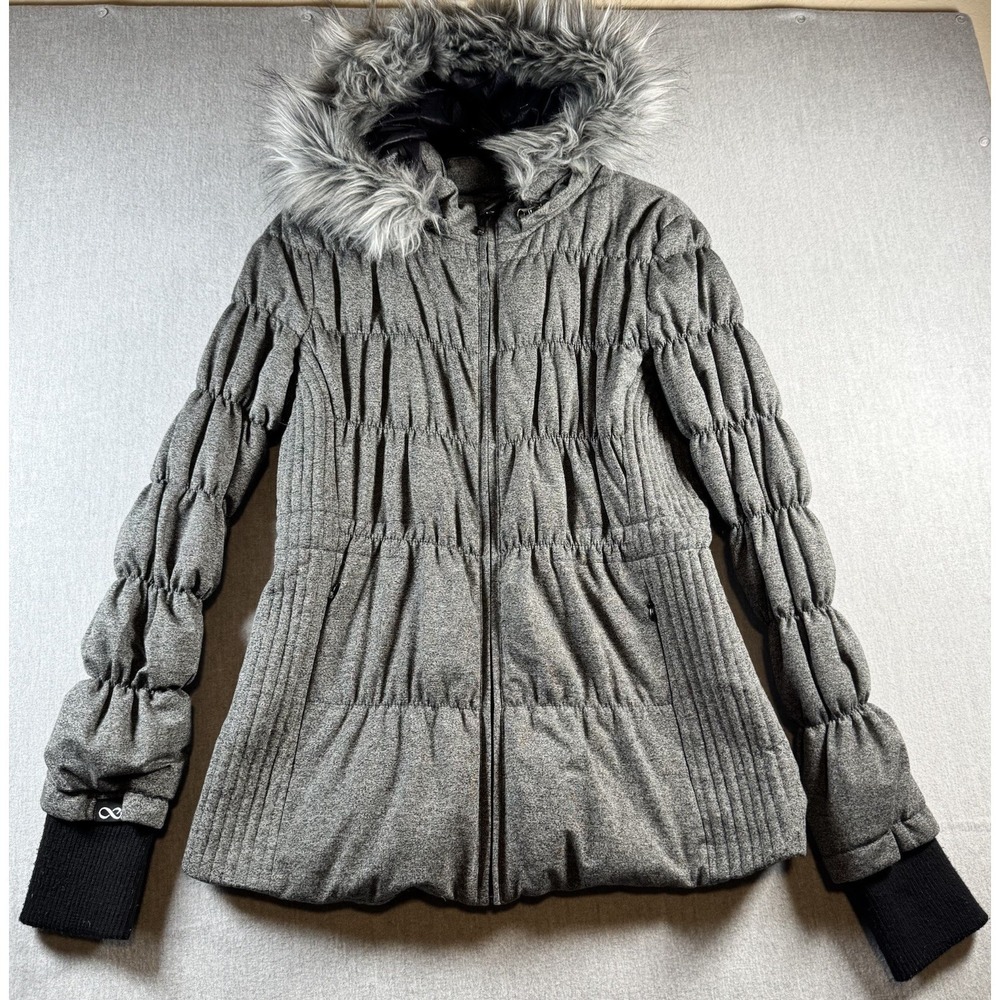 Be By Blanc Noir Jacket Womens L Gray Full Zip Down Puffer Zip Hooded Thumbhole